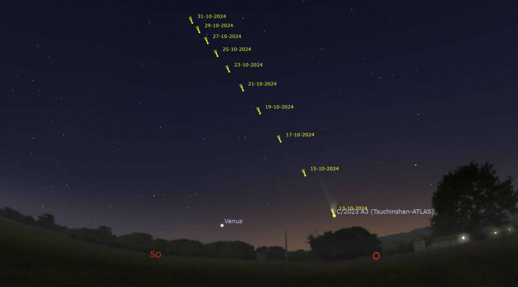 Posición del cometa C/2023 A3 en octubre 2024